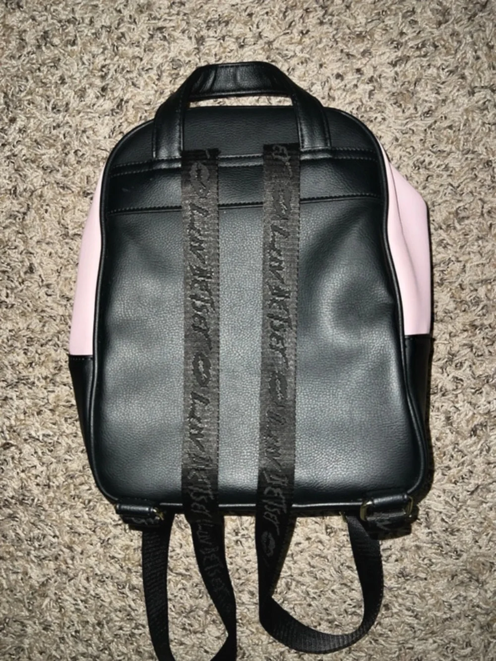 Luv Betsey Johnson Striped Cat Mini Backpack Kitty Face Pink Black Whiskers